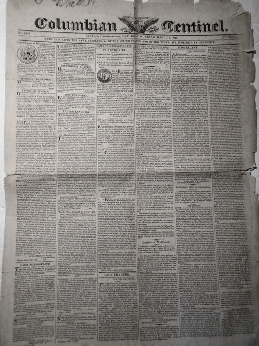 Columbian Centinel, March 2, 1822