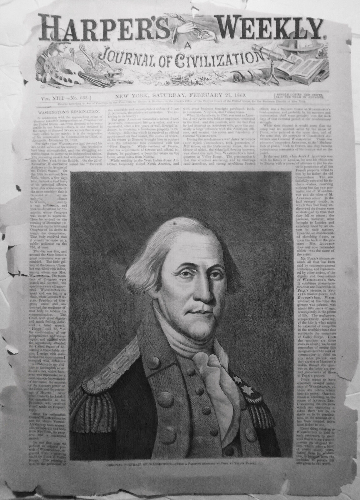 Original Portrait of Washington. Harper's Weekly, February 27,  1869.