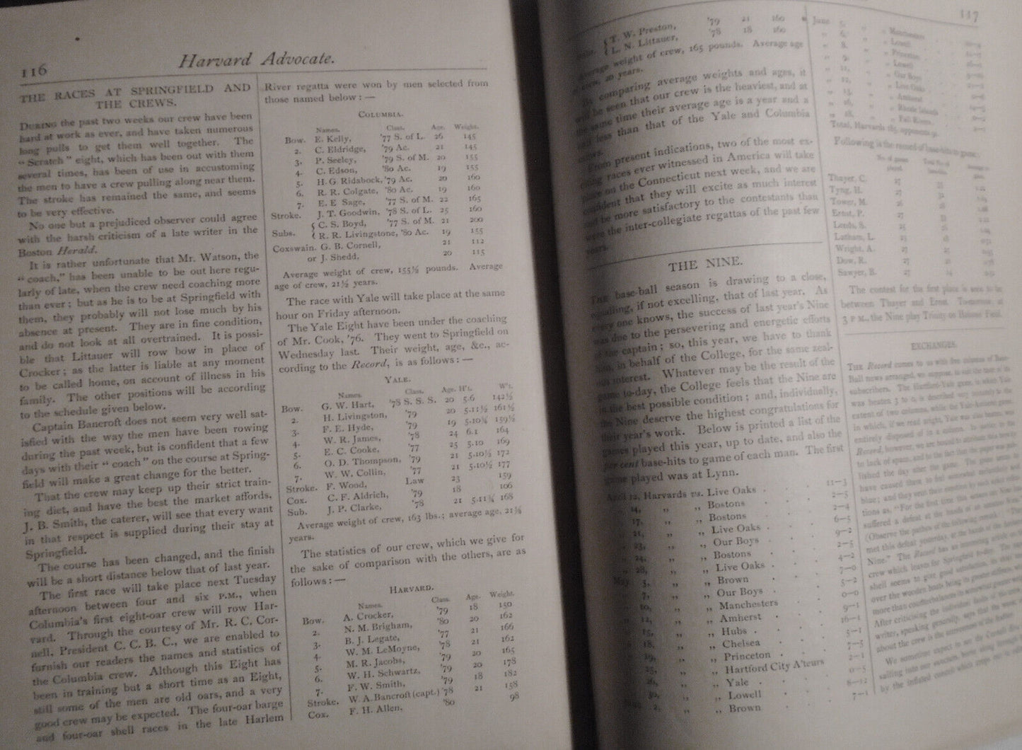 The Harvard Advocate: Vol. 22 & 23 - Sept 28, 1876 to June 22, 1877.  Sports etc