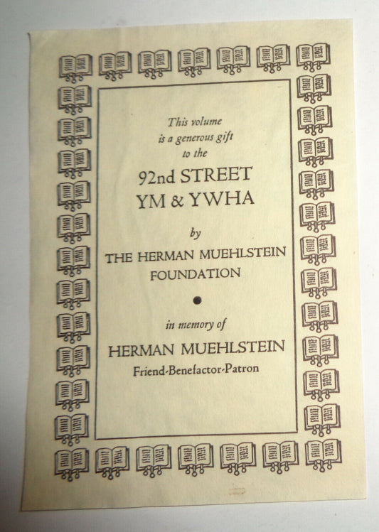 92nd Street YM & YWHA, New York Bookplate - in memory of Herman Muehlstein