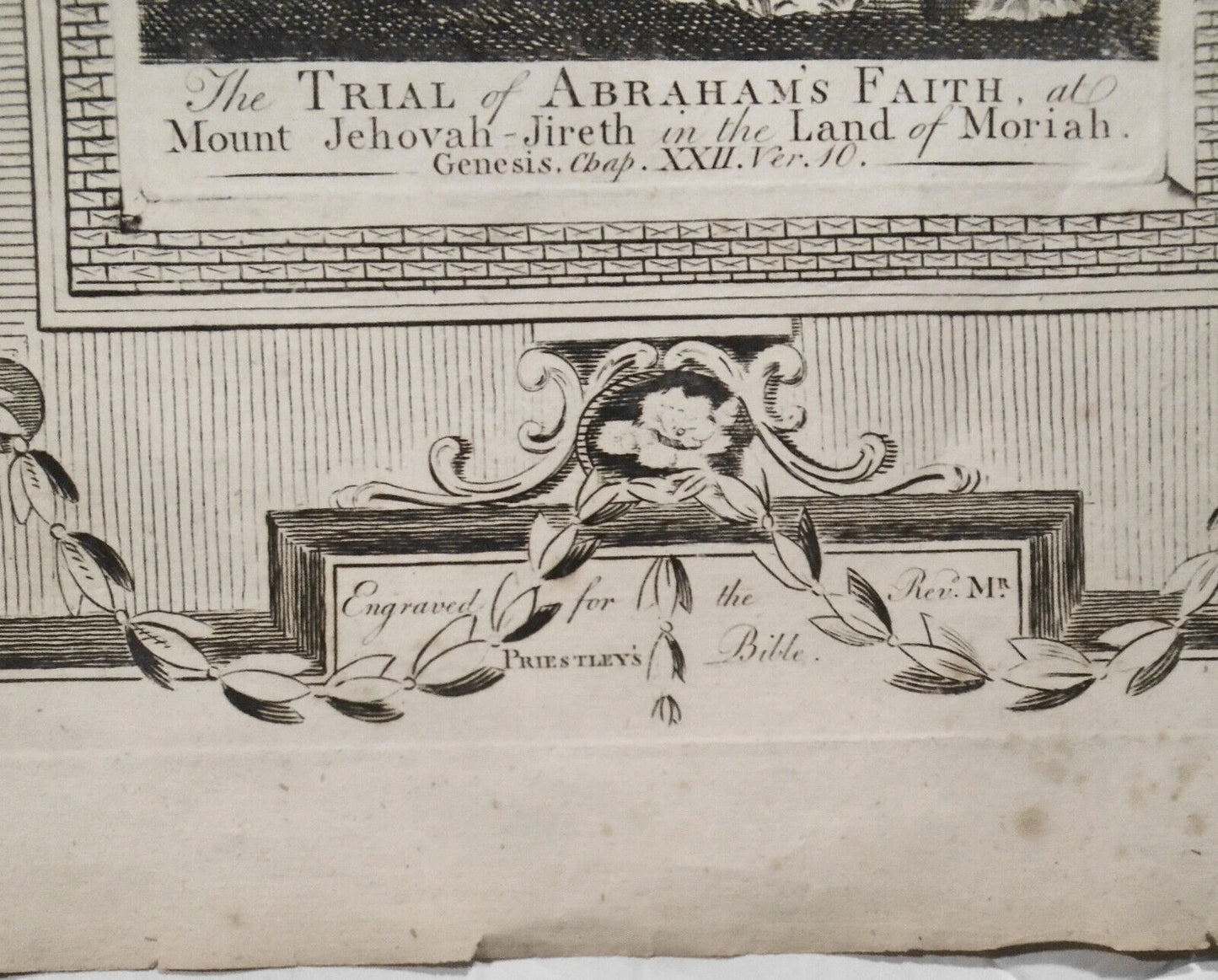 1791 The Trial Of Abraham's Faith at Mount Jehovah - Engraving, Priestley Bible