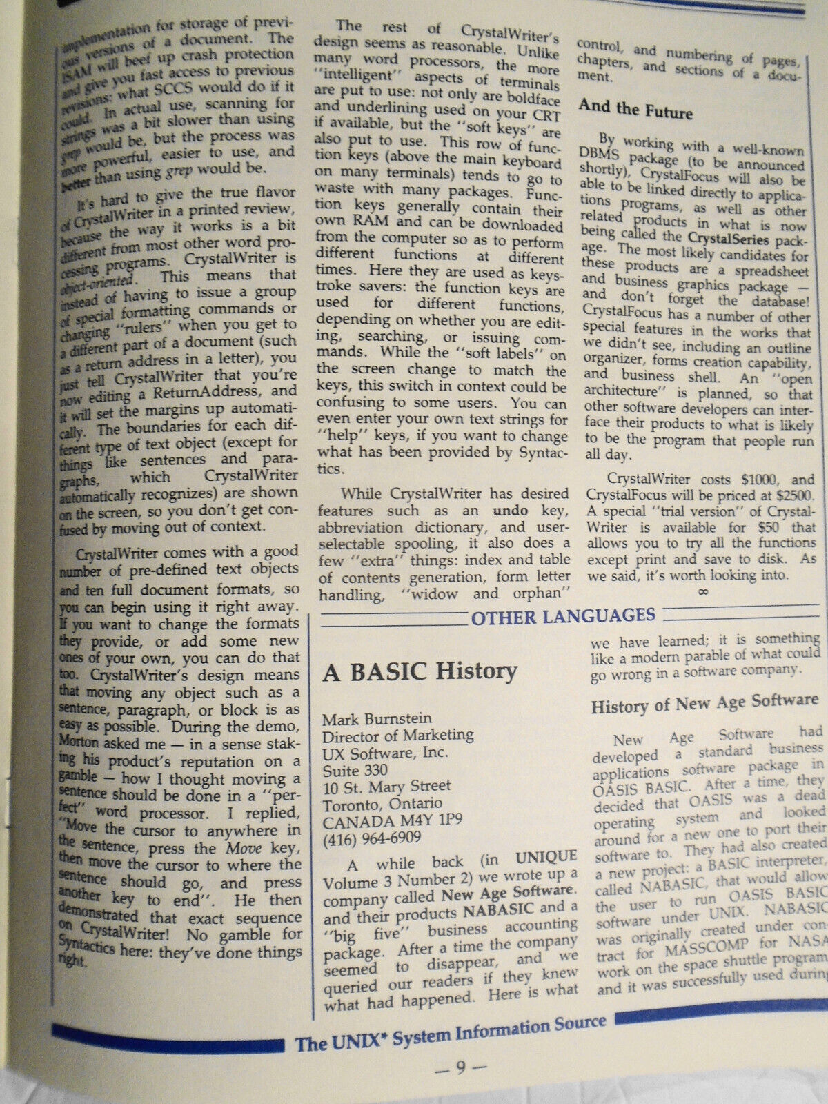 UNIQUE,  Vol. 3, No.  10, 1984 - The UNIX System Information Source.