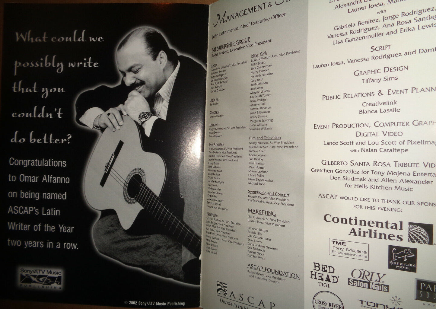 El Premio ASCAP 2002 - Souvenir Program - Gilberto Santa Rosa, Joan Sebastian