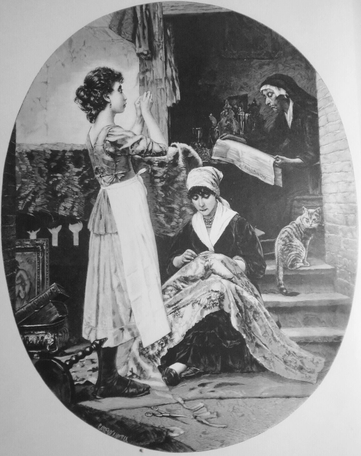 Teppichflickerinnen in Amsterdam, von Ernestine Friedrichsen  --  1884 original