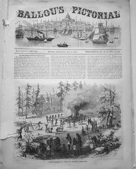 Ballou's Pictorial May 2, 1857. Digger Indians of CA; Oriskany & King's Mountain