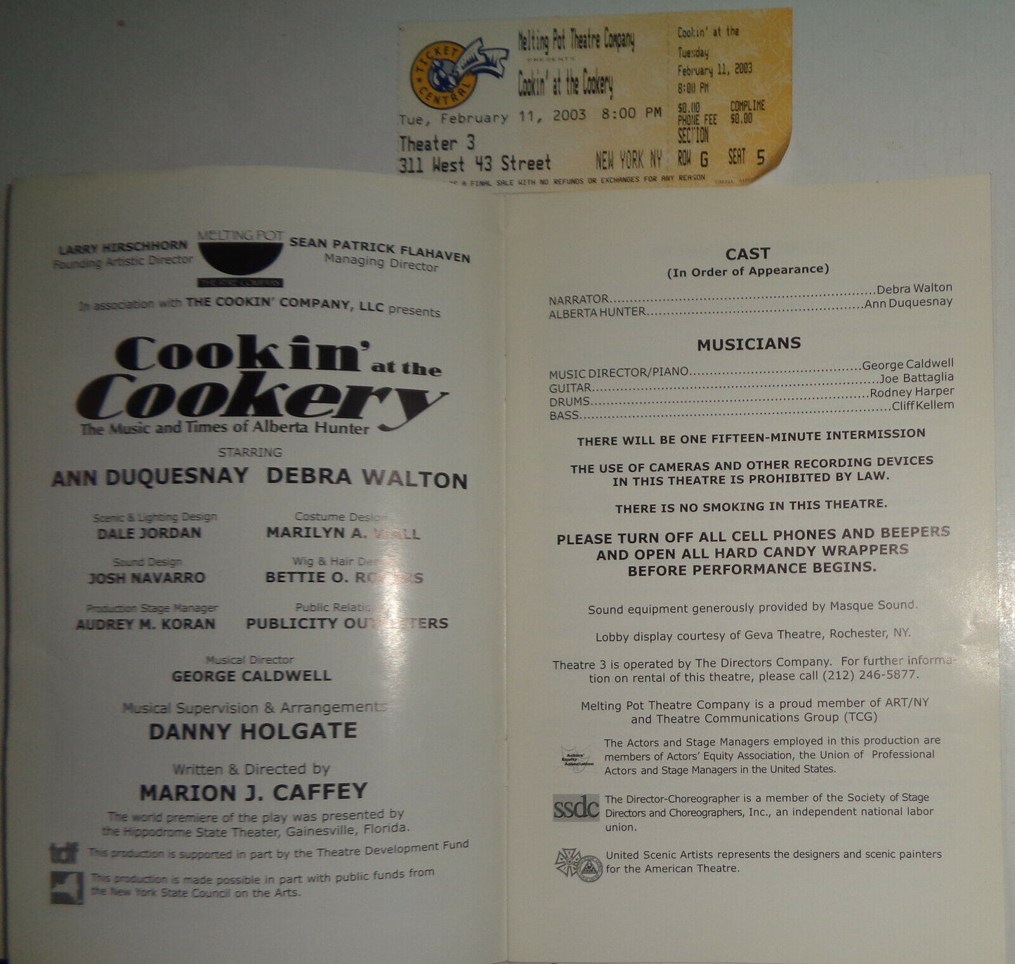 COOKIN' AT THE COOKERY, The Music and Times Of Alberta Hunter - PROGRAM - 2003