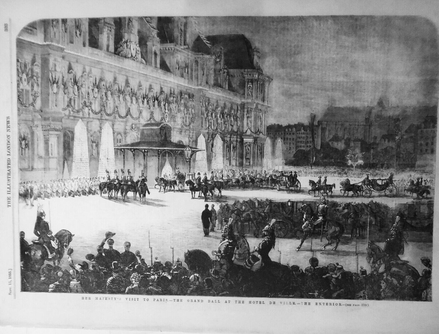 Her Majesty's visit to Paris - Grand Ball at Hotel De Ville - the exterior. 1855