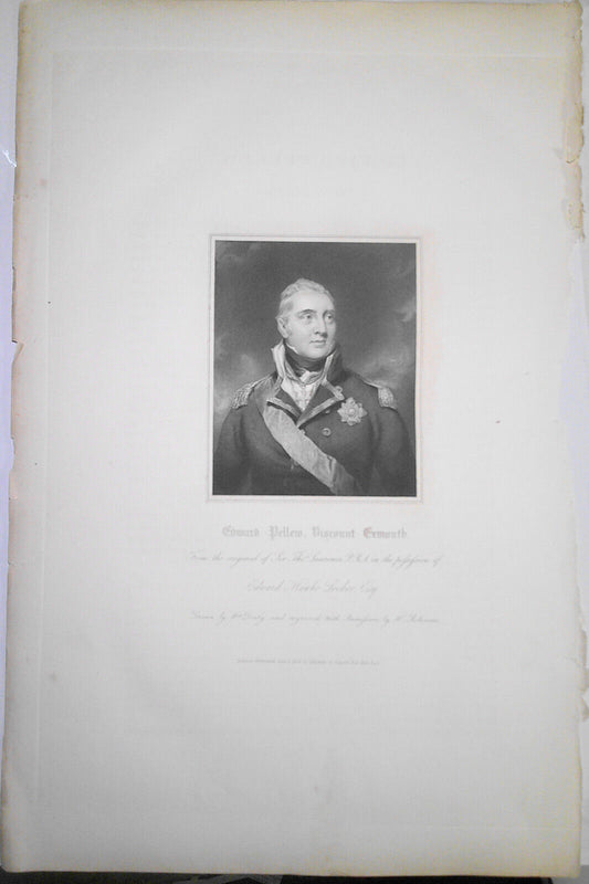 1834 Edward Pellew - original engraving from Lodge's Portraits. 17x11 inches