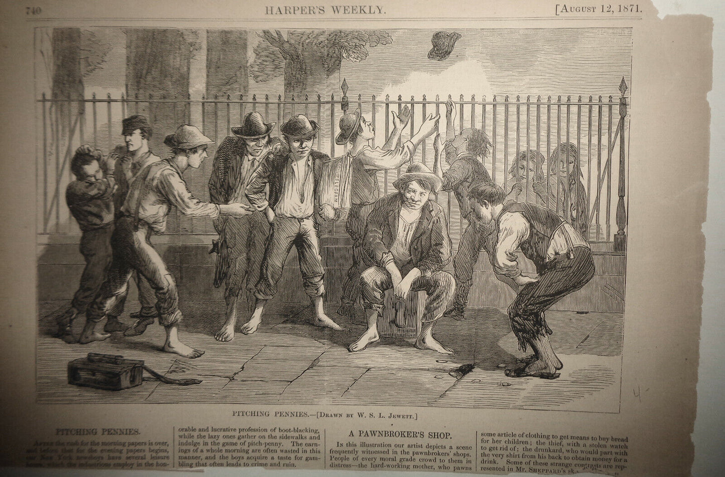 New York City street kids - lot of 3 original prints - Harper's Weekly 1800s