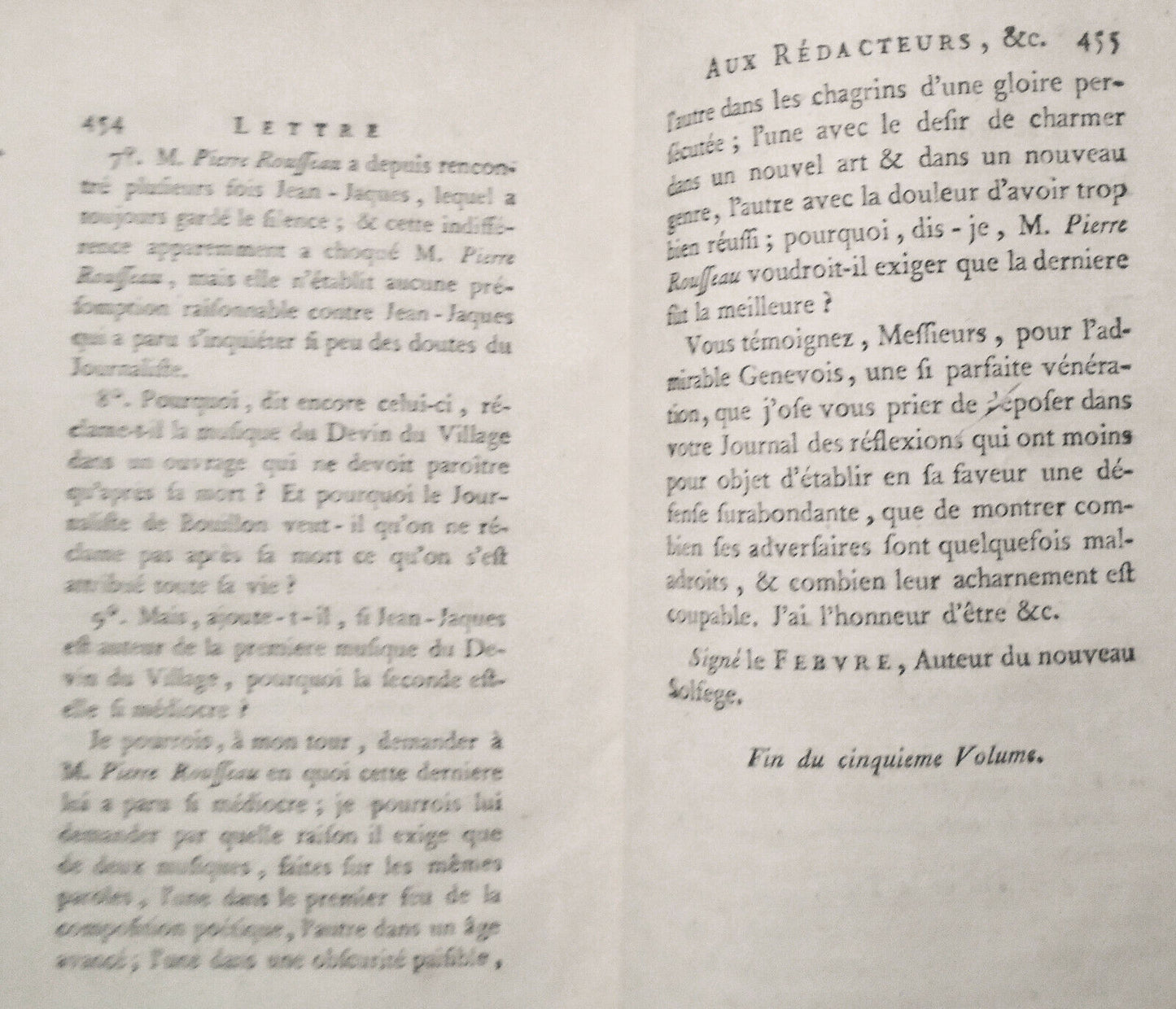 1782 Supplement Collection Des Oeuvres De Jean Jacques Rousseau, Tome Cinquieme