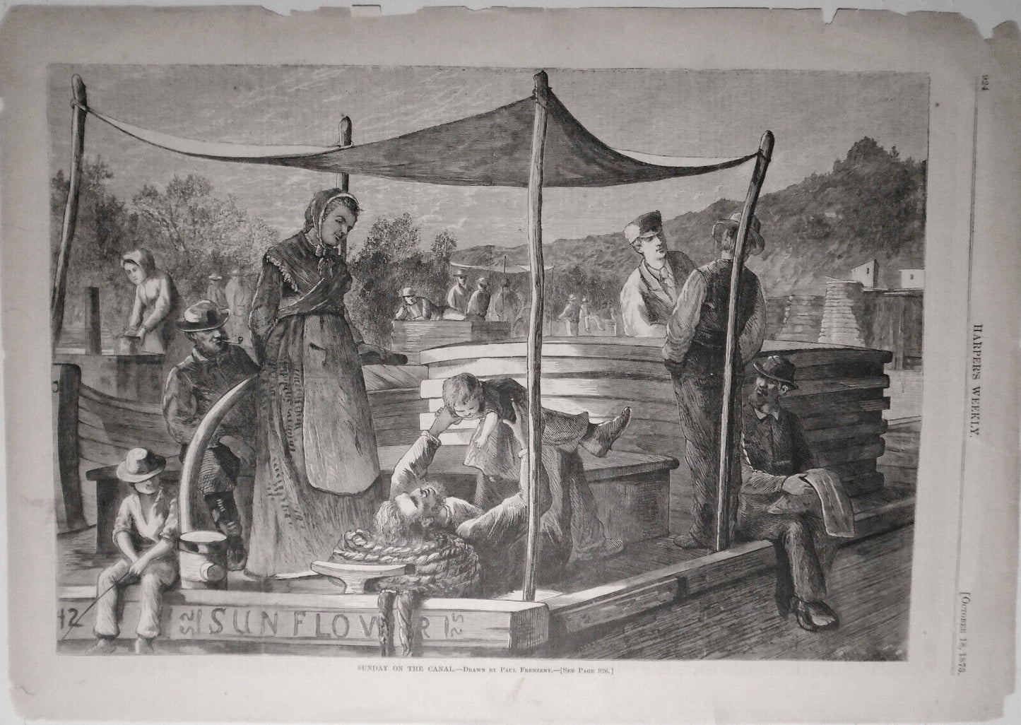 Sunday On The Canal. Drawn By Paul Frenzeny - Harper's Weekly 1873