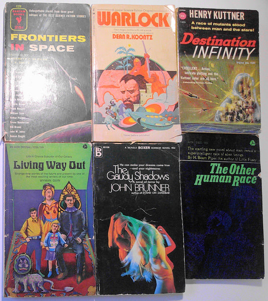 6 vintage science fiction paperbacks - Bleiler, Kuttner, Koontz, Brunner, et al