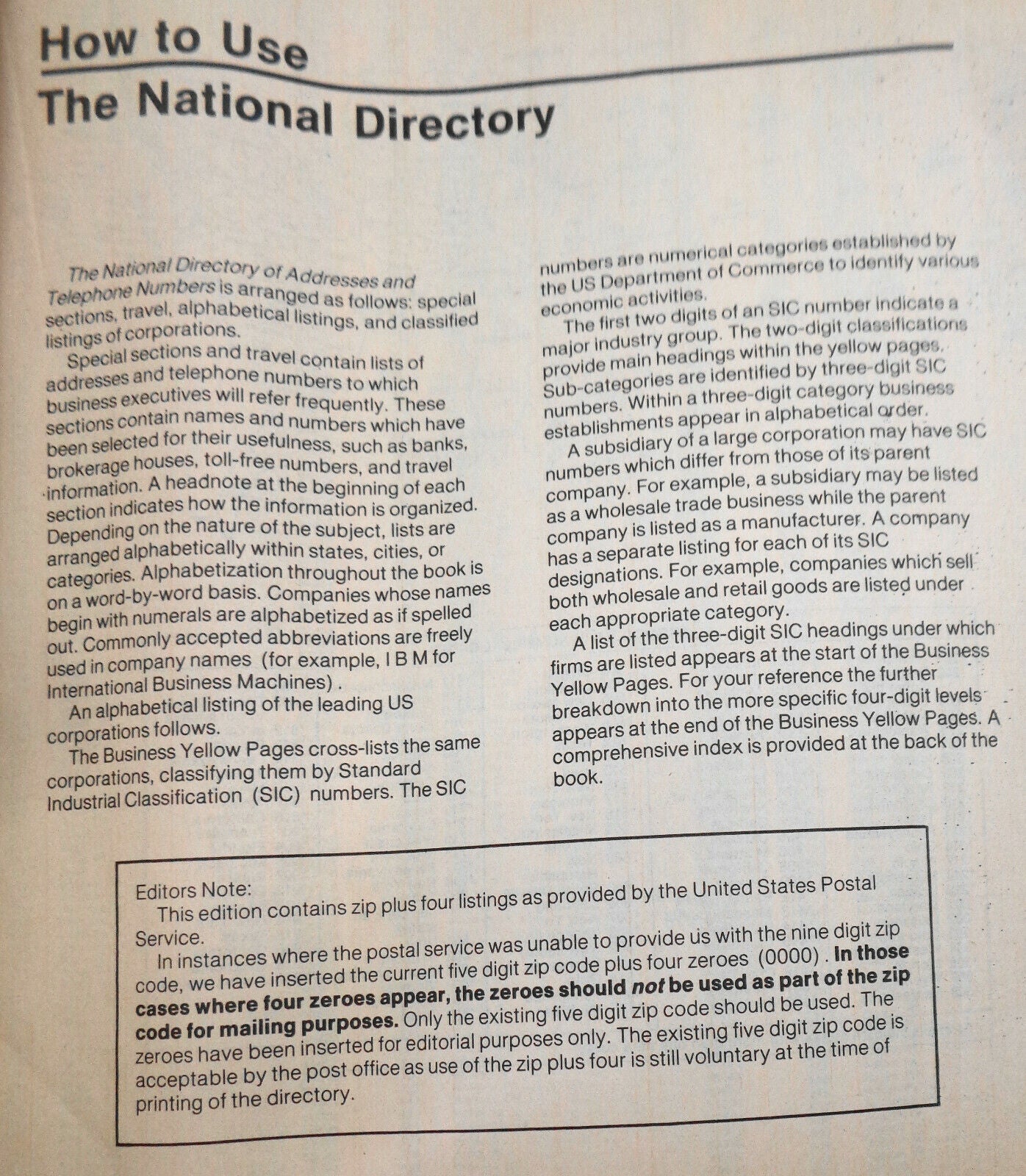 The National directory of addresses and telephone numbers 1986 Edition