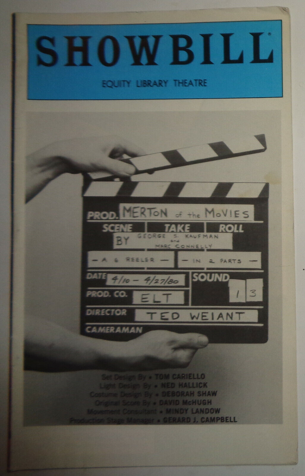 MERTON OF THE MOVIES - SHOWBILL - APRIL 1980 Equity Library Theatre