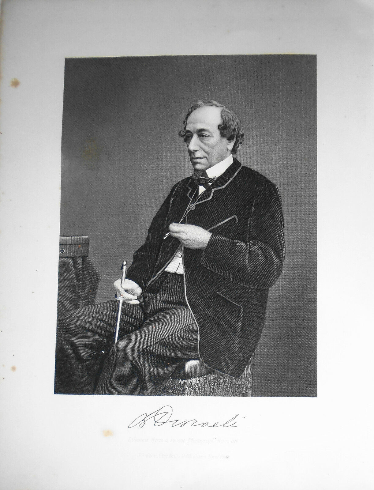 Benjamin Disraeli - portrait steel engraving - 1876 - Duyckinck Internationale