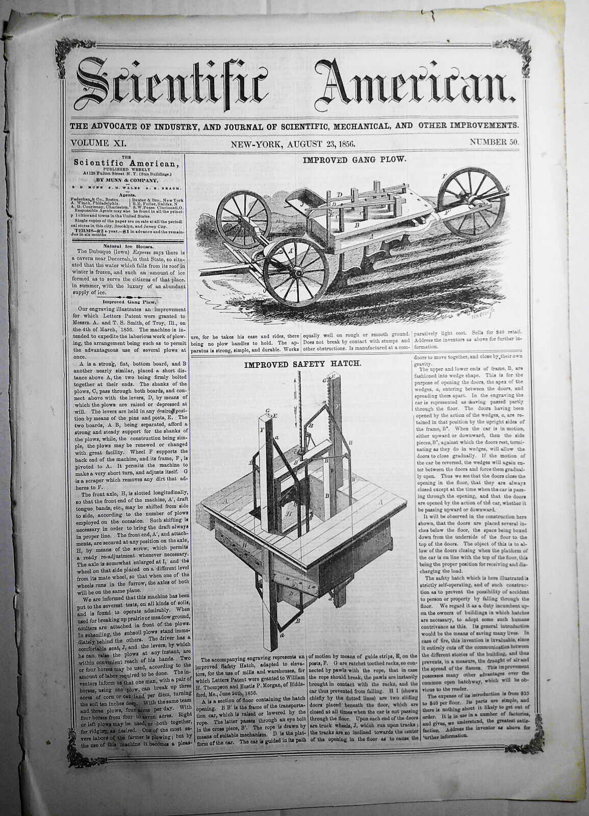 Scientific American, August 23, 1856. Qualifications of Engineers. Patents, etc.