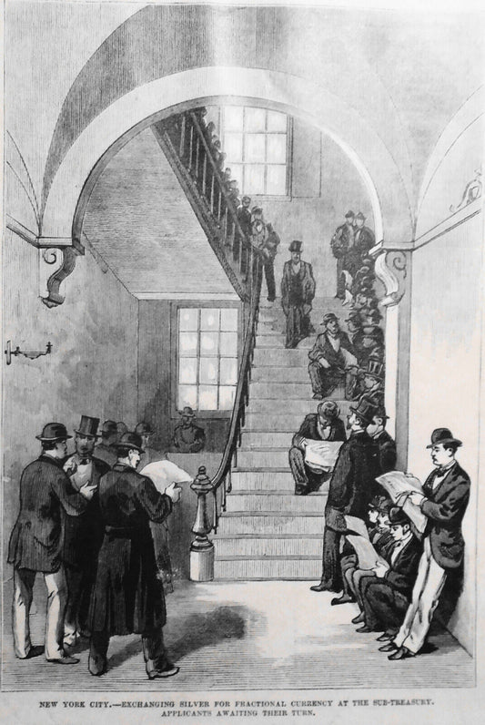 "New York City - Exchanging Silver for Fractional Currency". Frank Leslie's 1876