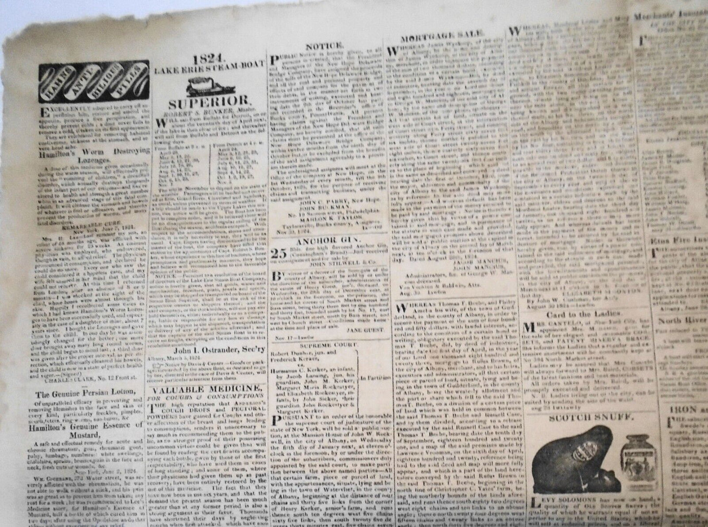 Albany Daily Advertiser January 7, 1825. New York Governor DeWitt Clinton's copy