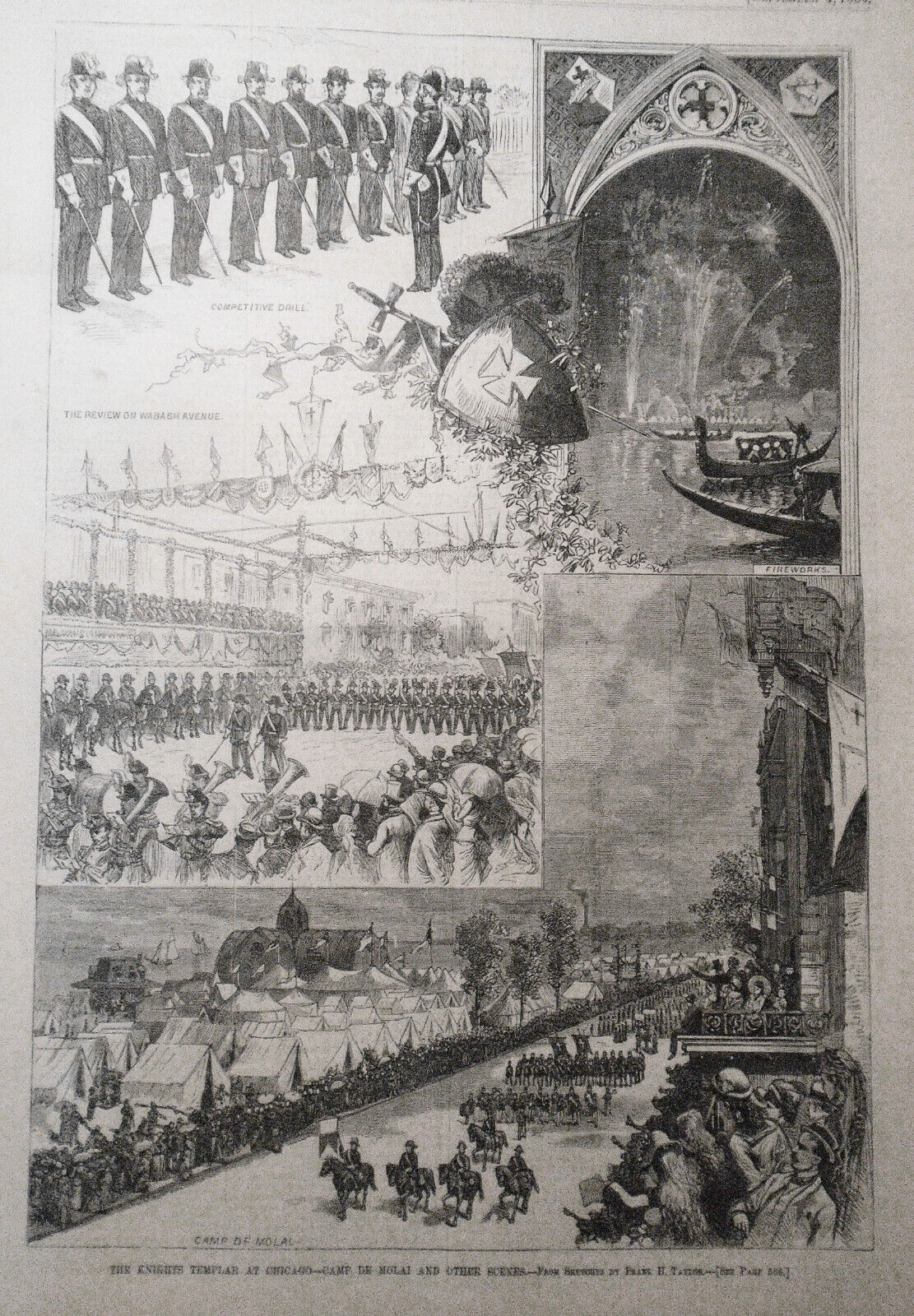 1880 Knights Templar in Chicago : Grand Ball & Camp de Molai - 2 original prints