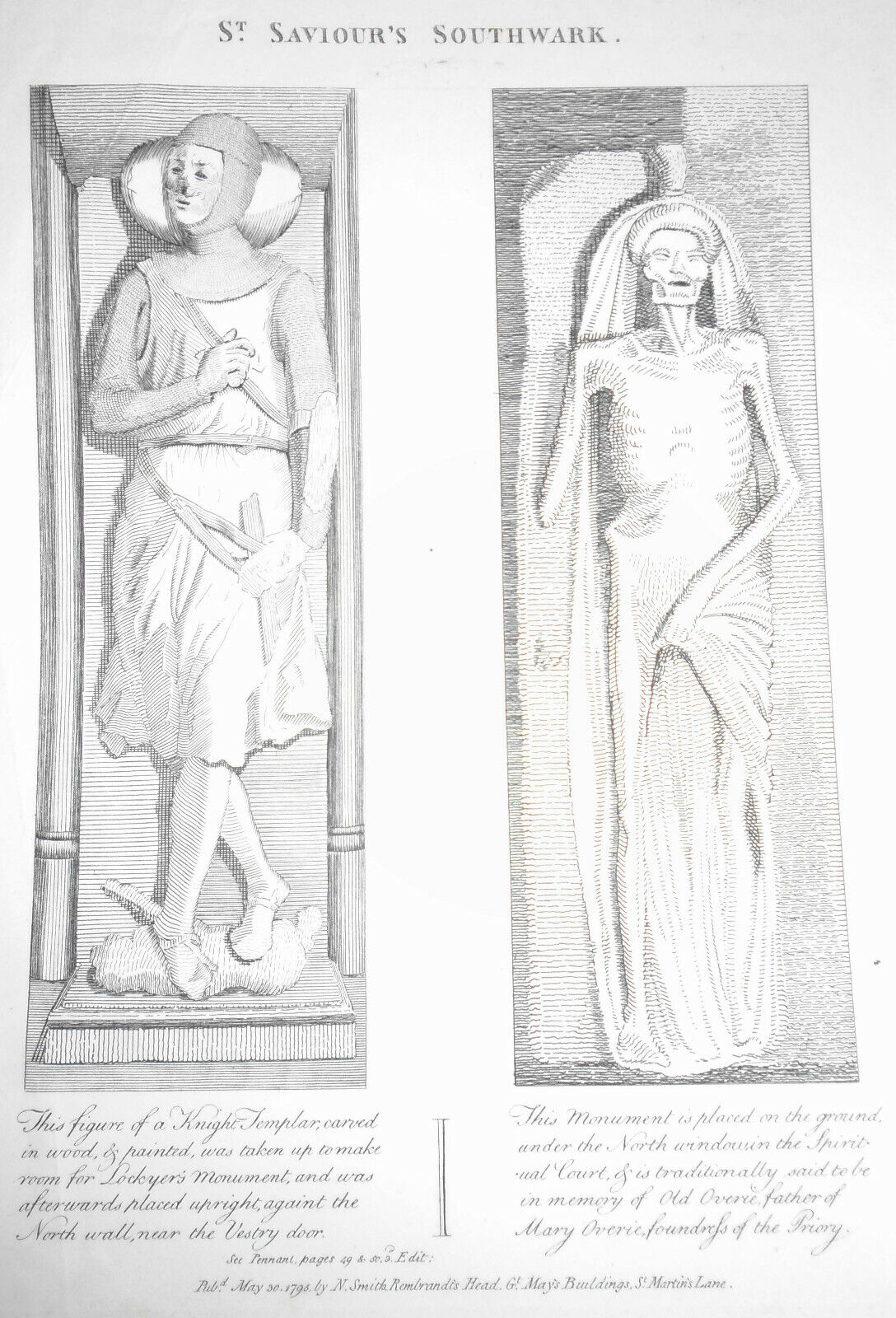 1795 Grave effigies in St. Saviour’s Southwark - Knight Templar & Old Overie