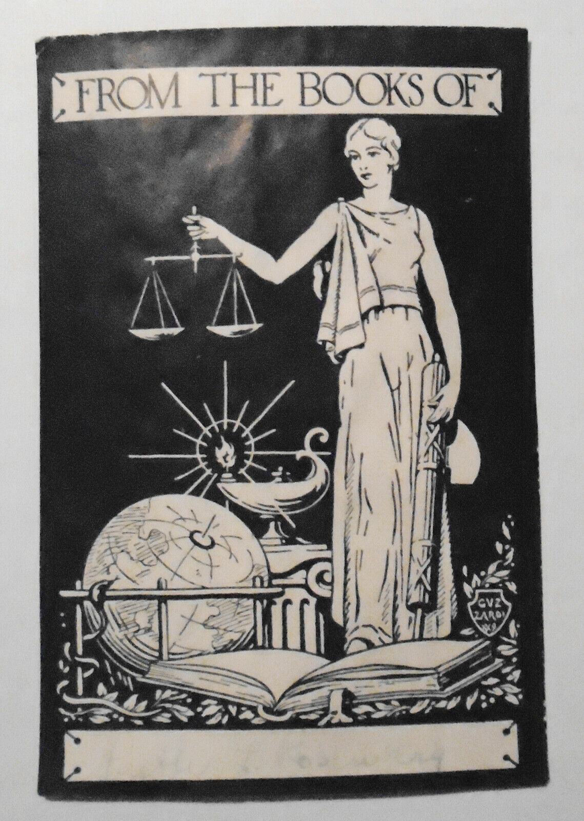 Ruth L. Rosenberg Bookplate by GVZ Zardi - ca 1920 -- Women's suffrage theme