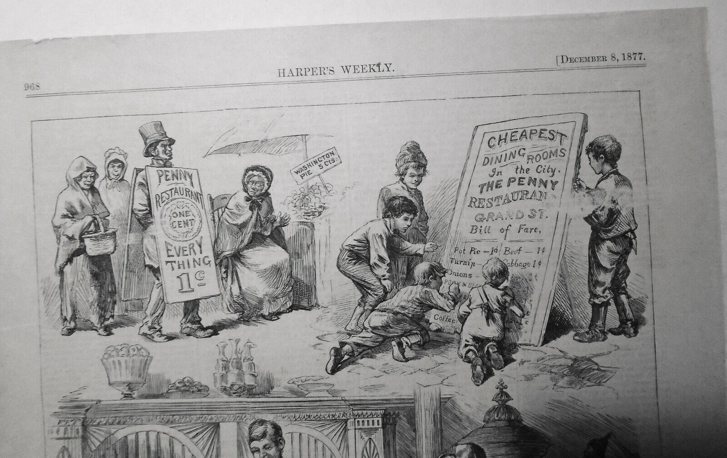 The Penny Restaurant. Drawn By W. A. Rogers  - Harper's Weekly December 8, 1877