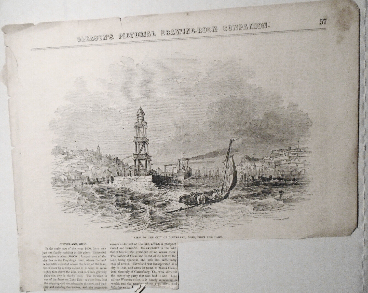 View of the City of Cleveland, Ohio, From the Lake - Gleason's Pictorial, 1850s