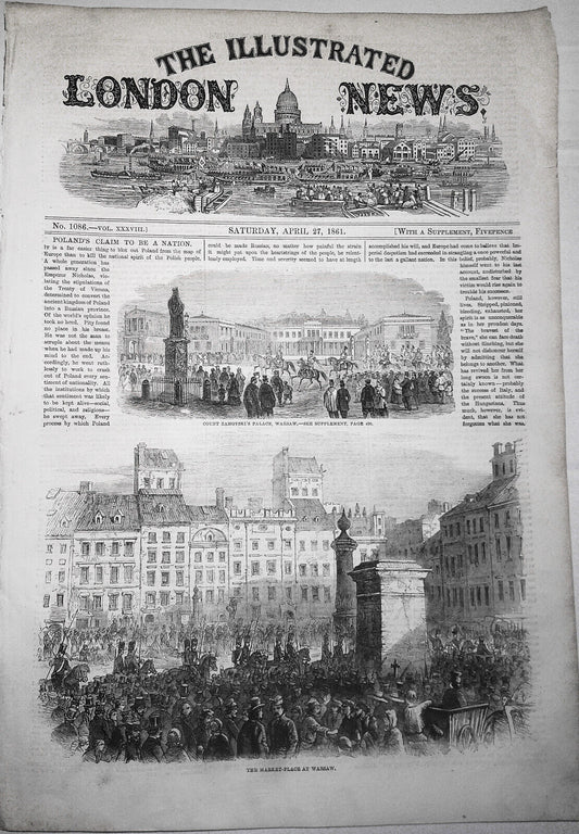 Poland's Claim to be a Nation - Illustrated London News 1861. Story & 2 Prints