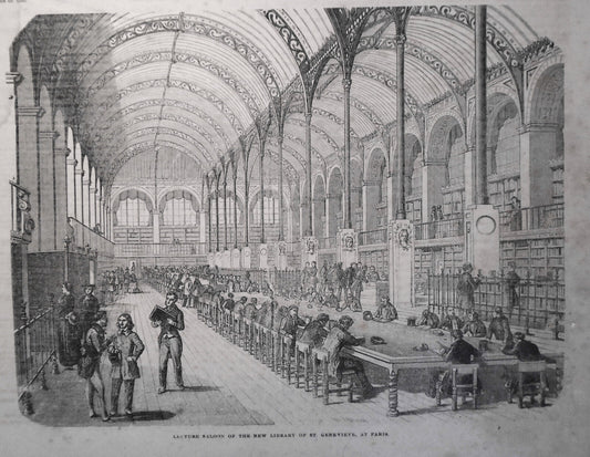New Library Of St. Genevieve, At Paris - 2 prints & story - Gleason's 1850s