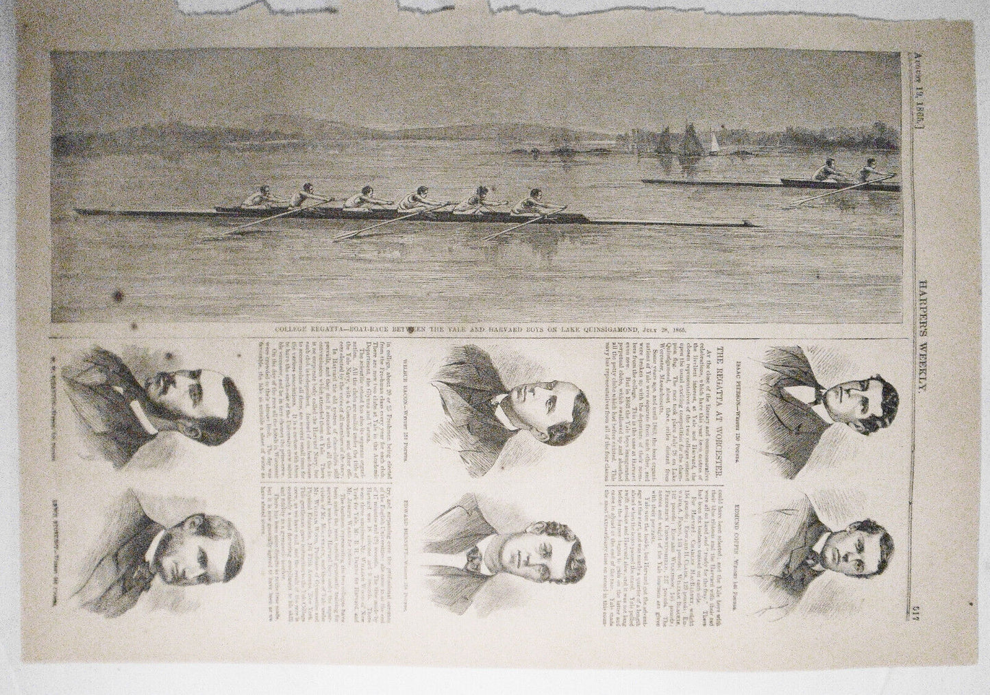 1865 College Regatta - Boat race between Yale and Harvard - Lake Quinsigamond MA