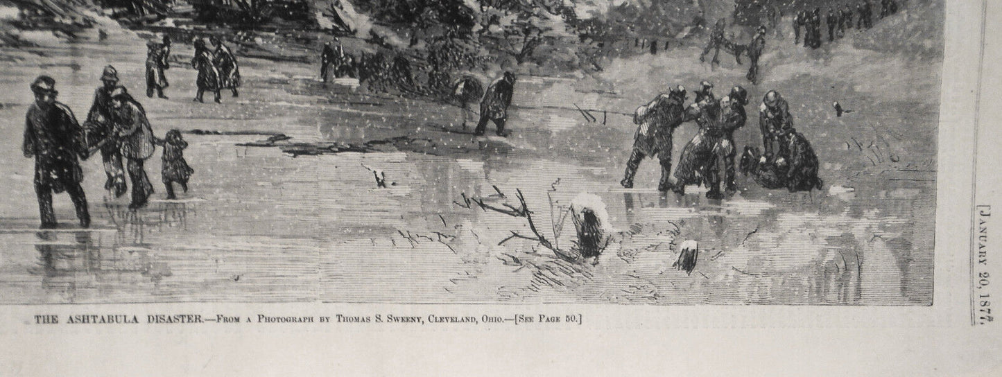 The Ashtabula Disaster. Harper's Weekly 1877. Original print.