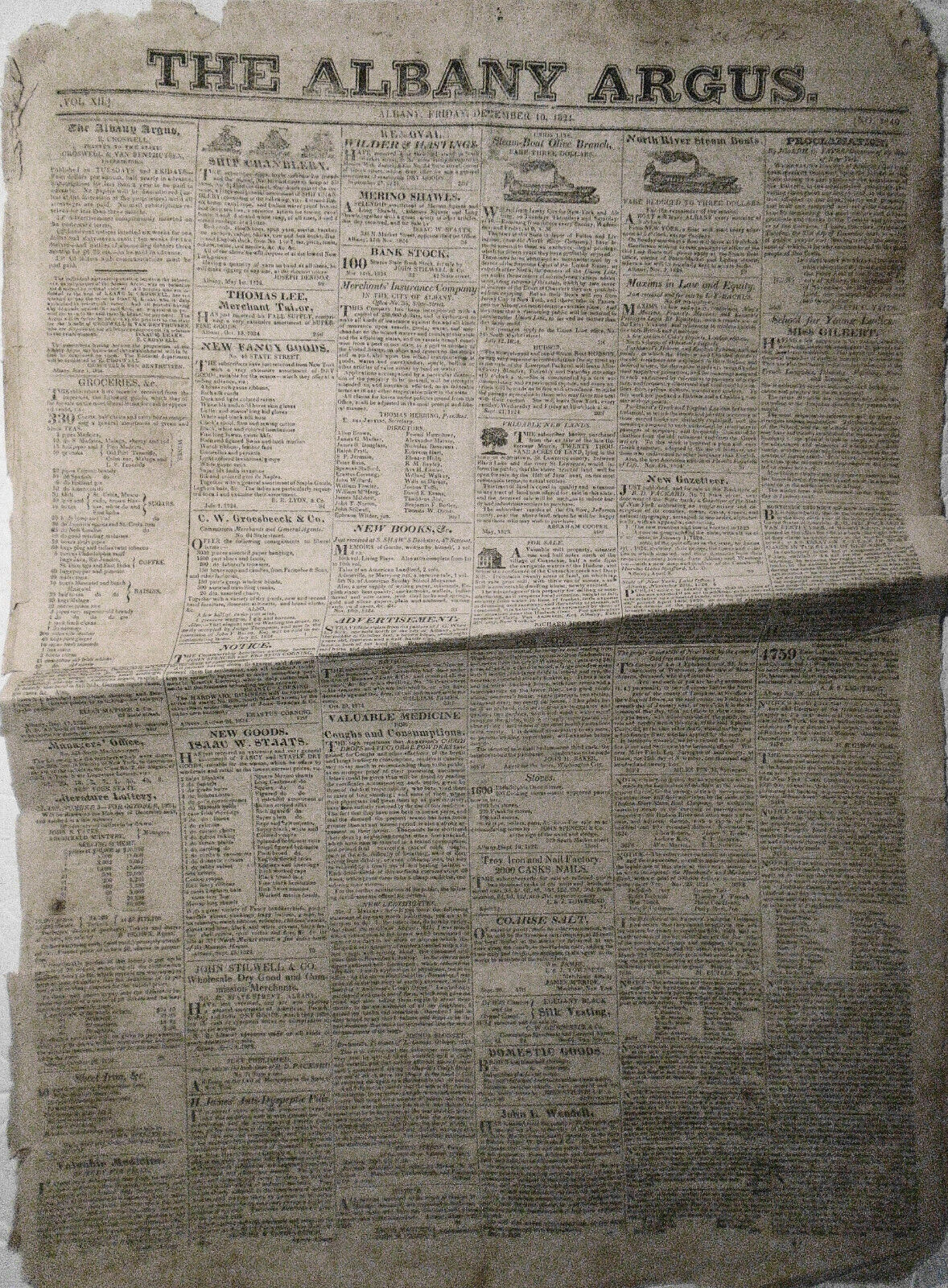 The Albany Argus, December 10, 1824 - Official canvass, Lord Byron letter, etc