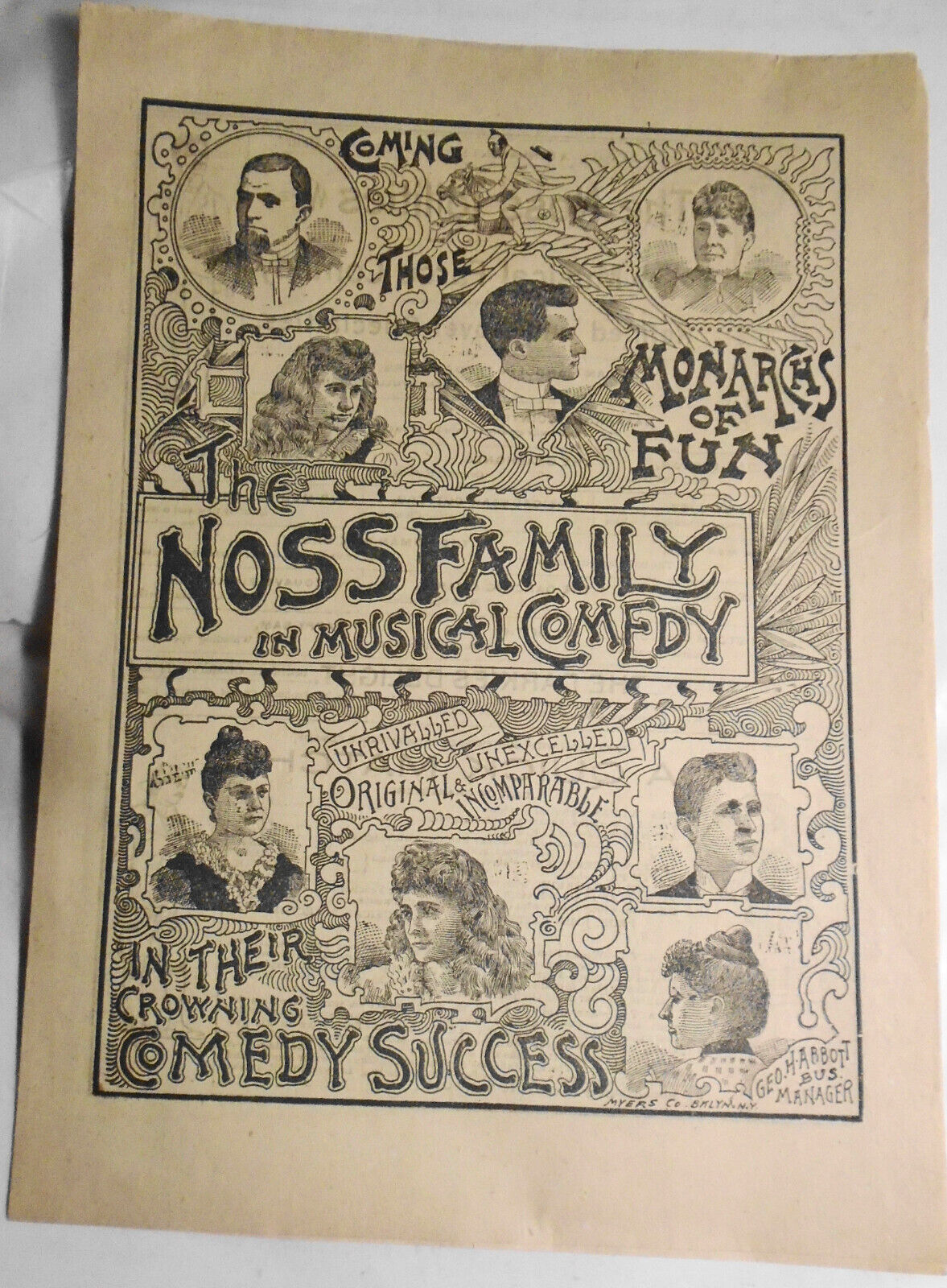 1893 Noss Family in Musical Comedy program - Elyria Opera House, Ohio