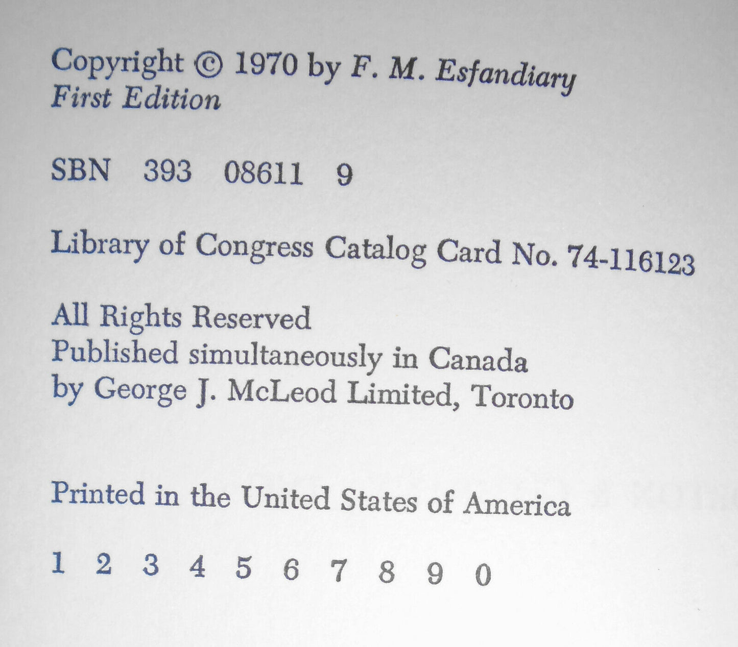 Optimism One : the emerging radicalism, F. M. Esfandiary SIGNED 1st Edition 1970