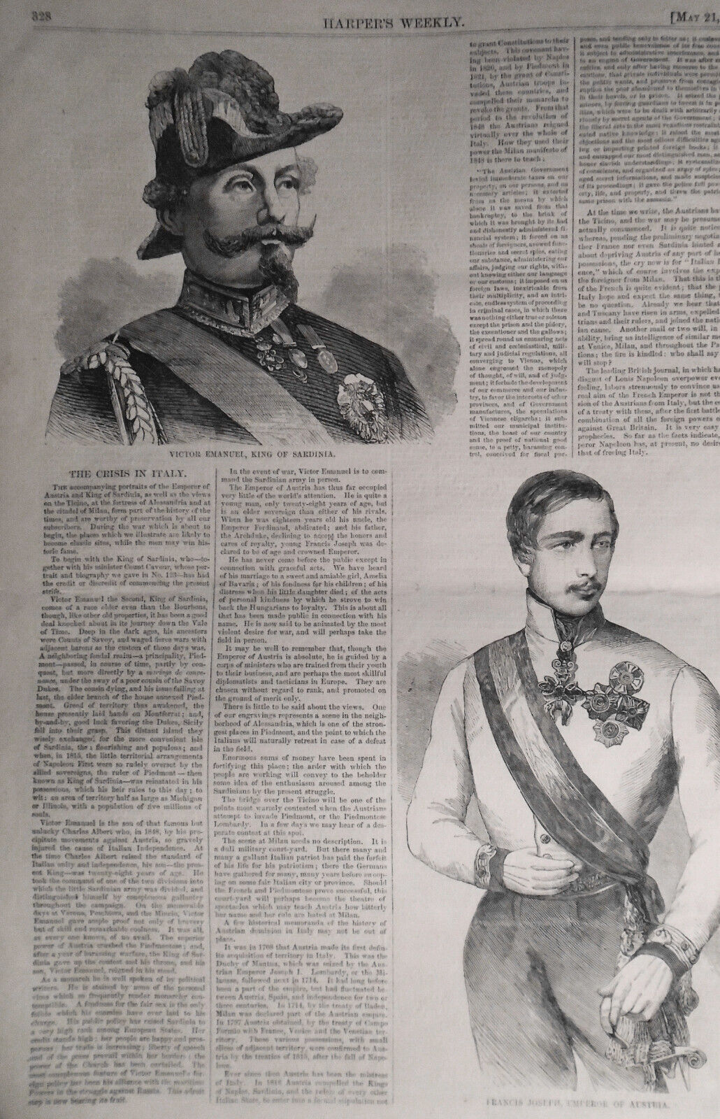 Harper's Weekly May 21, 1859 Crisis In Italy; Dickens; Sardinian Fortifications
