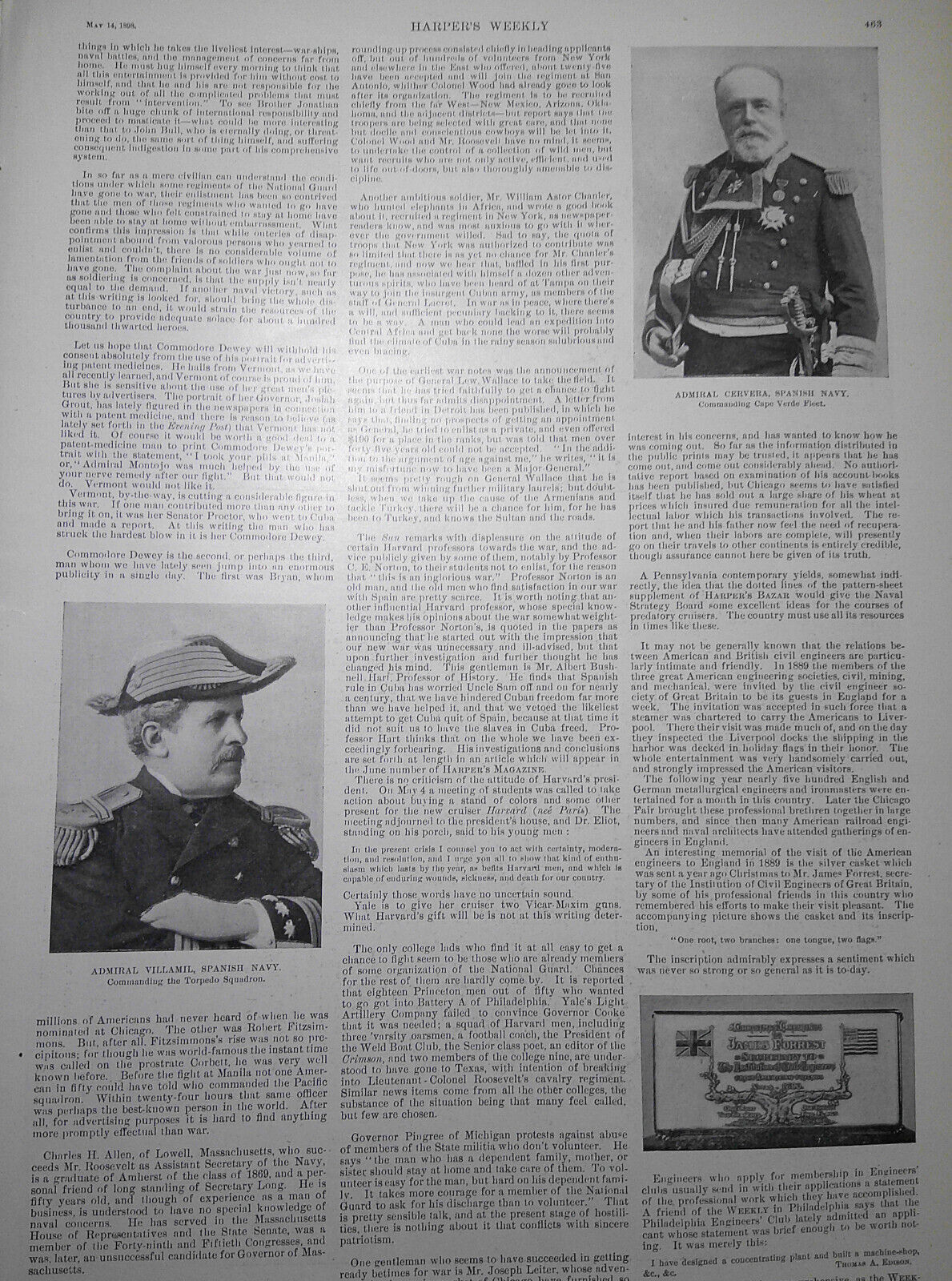 Harper's Weekly May 14 1898 :  Battle of Manila, Klondike gold map; Dewey; etc.