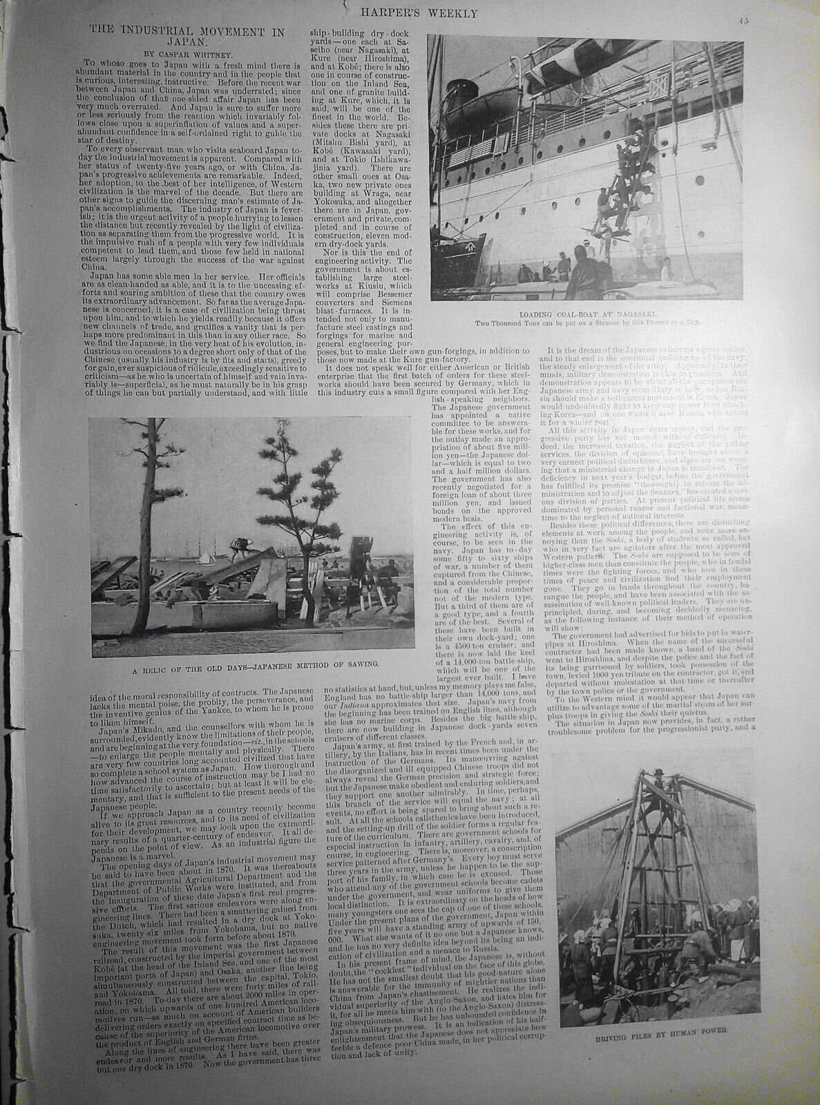 The Industrial Movement in Japan - Harper's Weekly, 1898 - Story & 3 prints