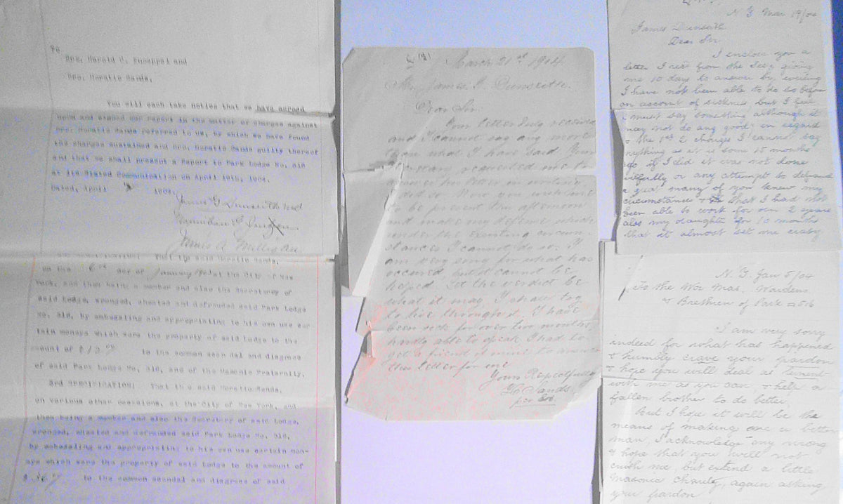 1904 Masonic archive, NYC - Trial & Expulsion of Secretary Sands for Fraud