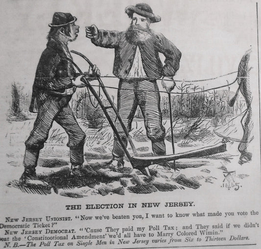 "The Election in New Jersey", original cartoon in Harper's Weekly, 1865