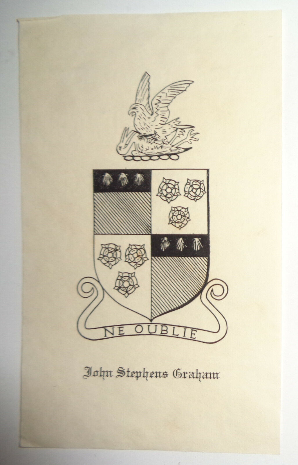 John Stephens Graham - Ex Libris Bookplate - circa 1930 - "Ne Oublie"