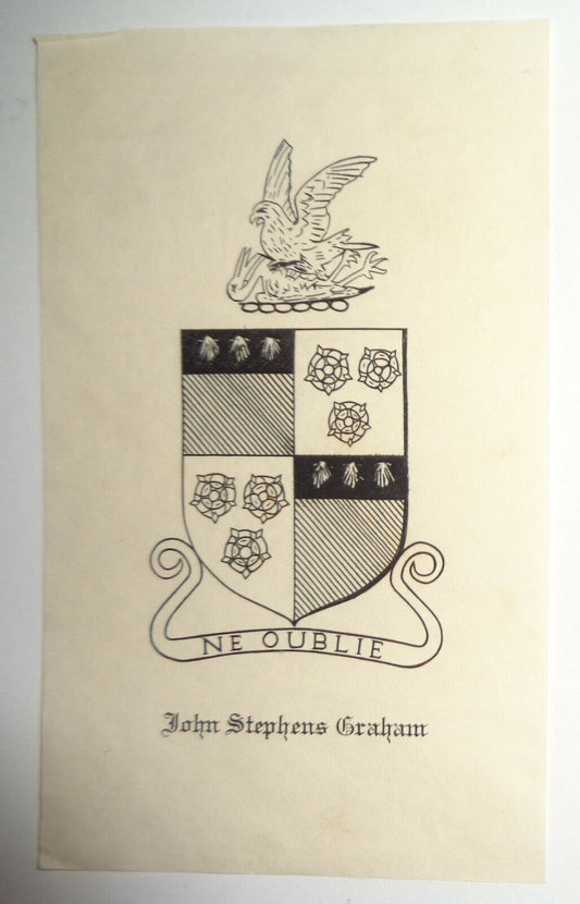 John Stephens Graham - Ex Libris Bookplate - circa 1930 - "Ne Oublie"