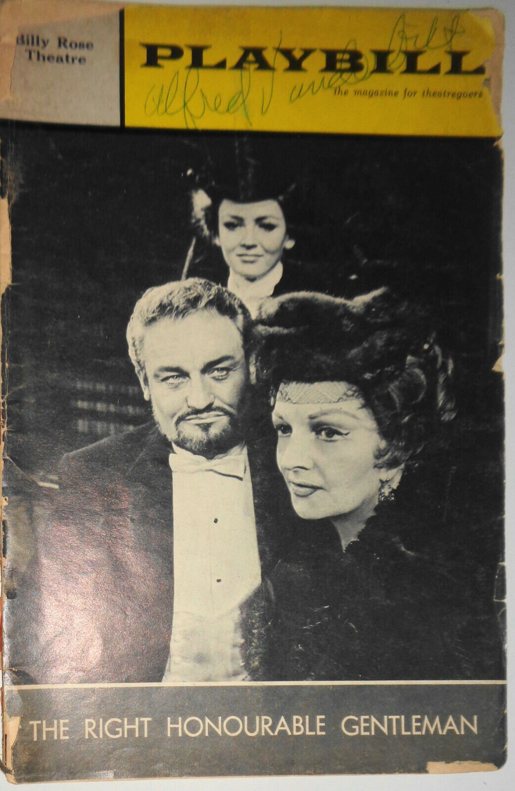 THE RIGHT HONOURABLE GENTLEMAN - PLAYBILL - 1965 SIGNED BY ALFRED VANDERBILT