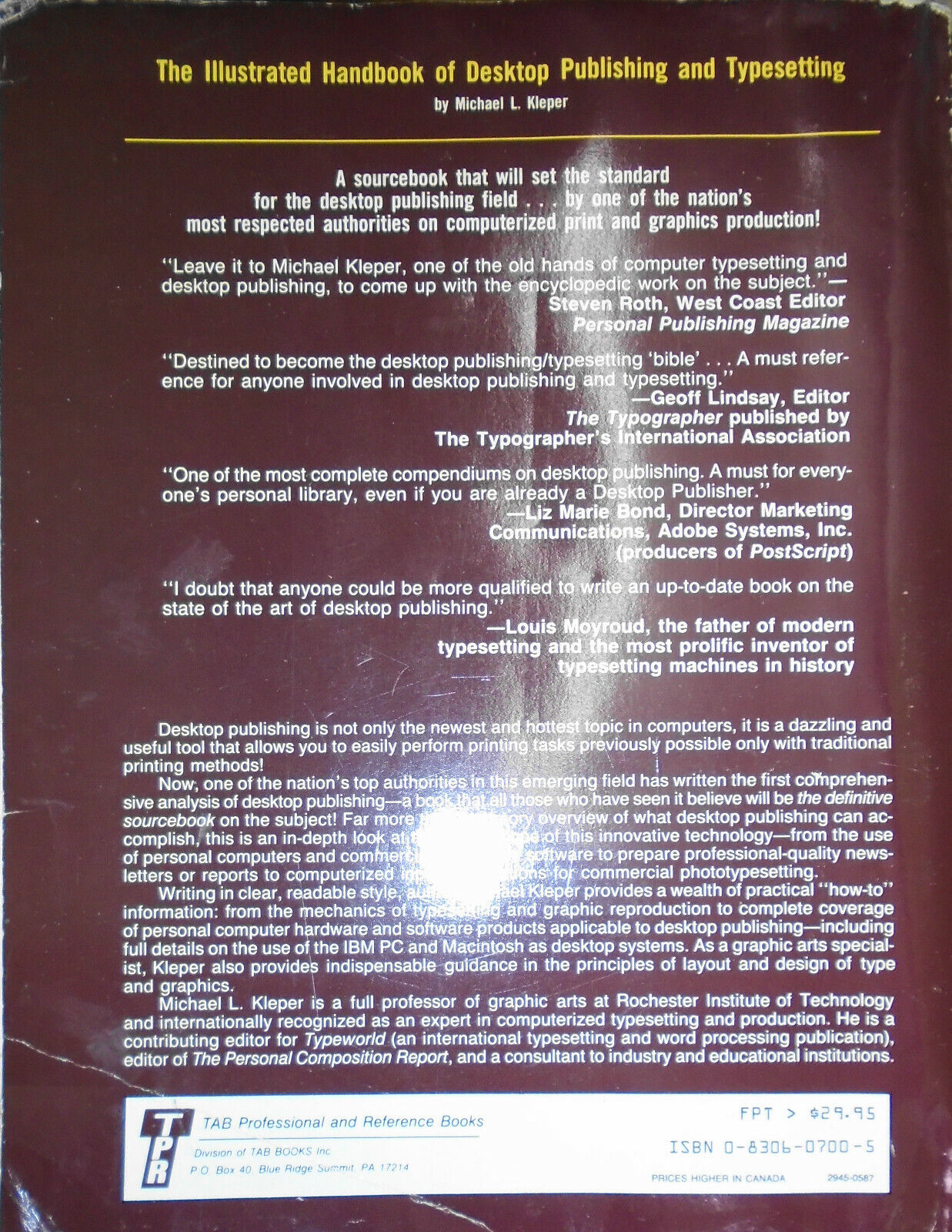 Illustrated Handbook of Desktop Publishing & Typesetting, by Michael Kleper 1987