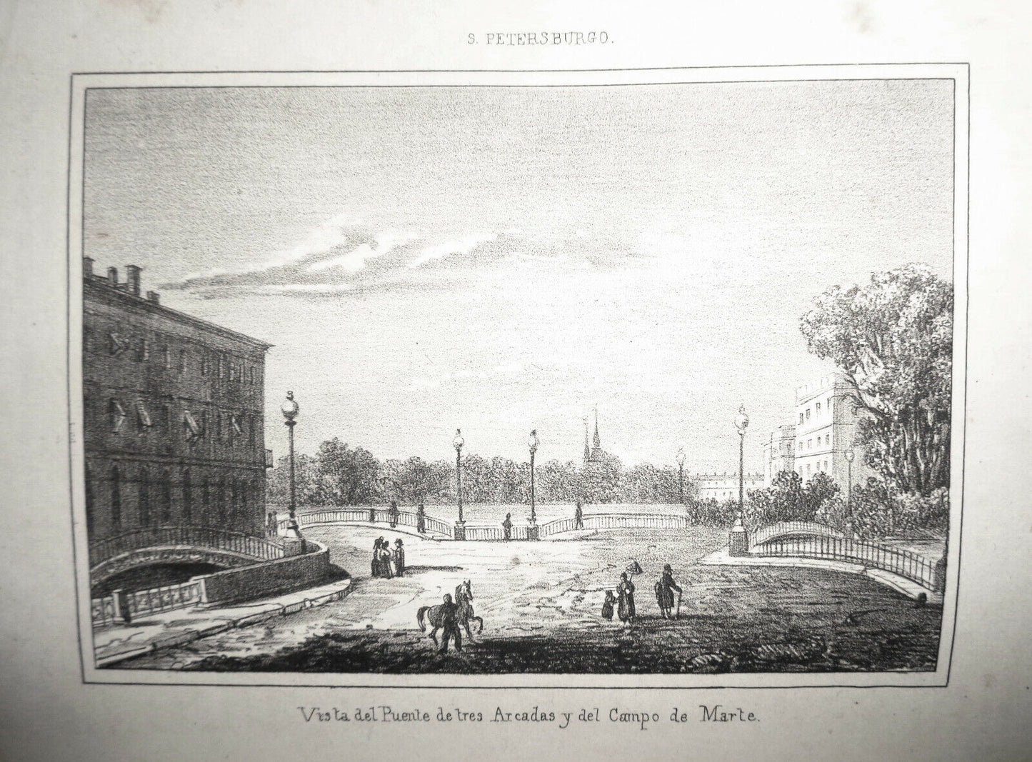 1840 St. Petersburg Vista del Puente de Tres Arcadas y del Campo de Marte