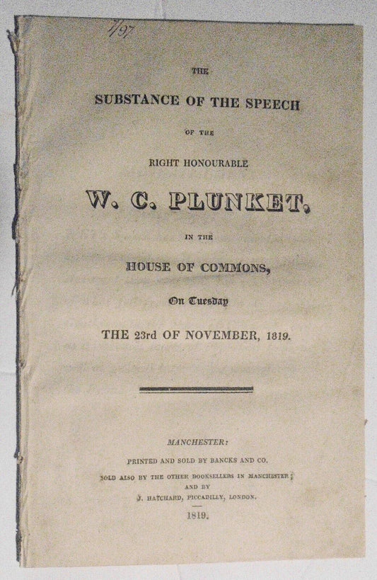 1819 Substance of speech of Right Honourable W.C. Plunket in House of Commons