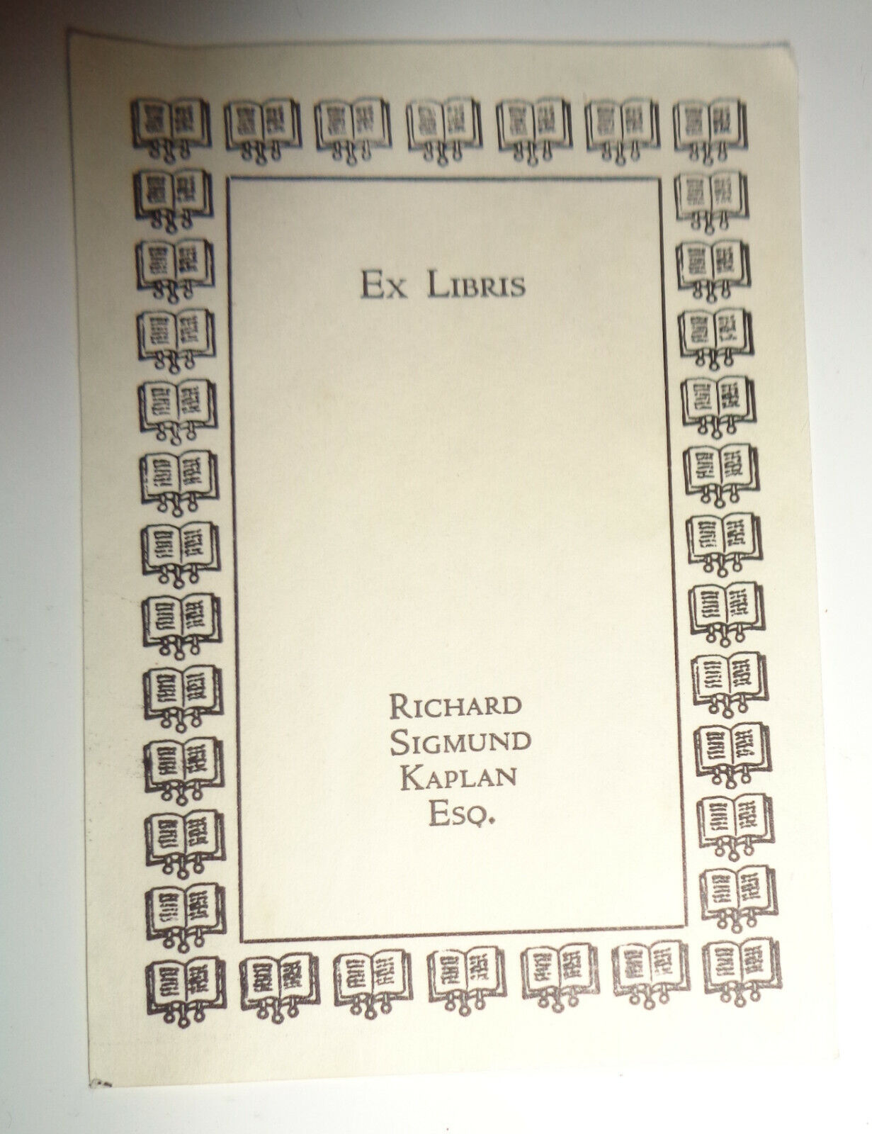 Richard Sigmund Kaplan, Esq.  Ex Libris Bookplate