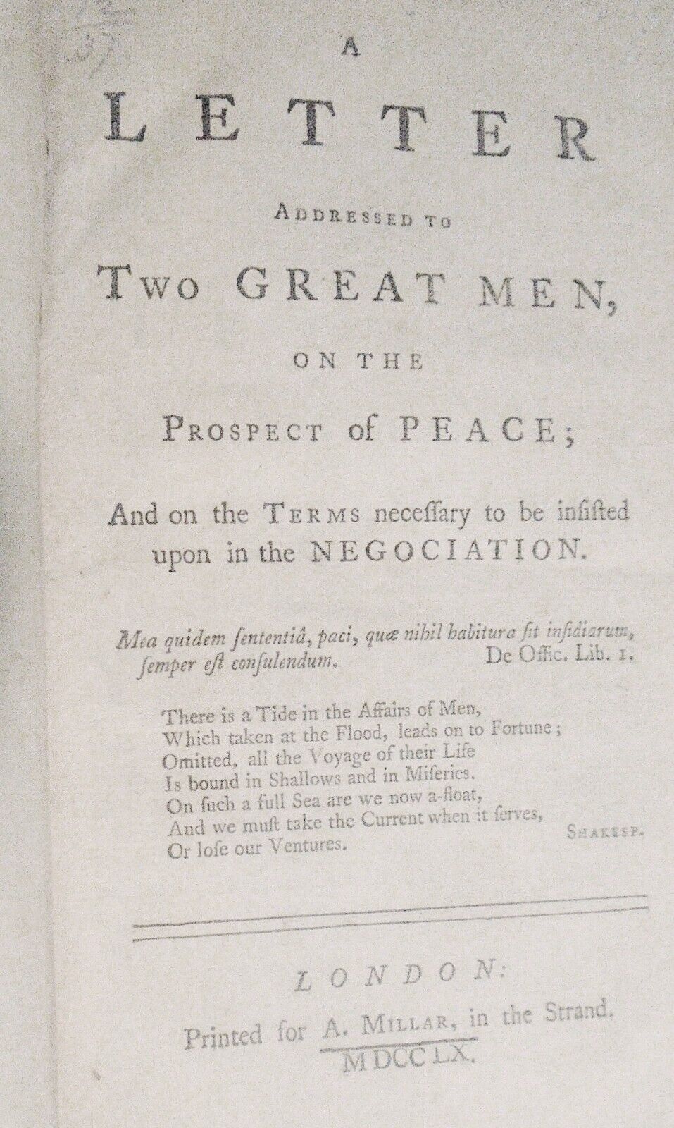 1760 A letter addressed to two great men on the prospect of peace - John Douglas