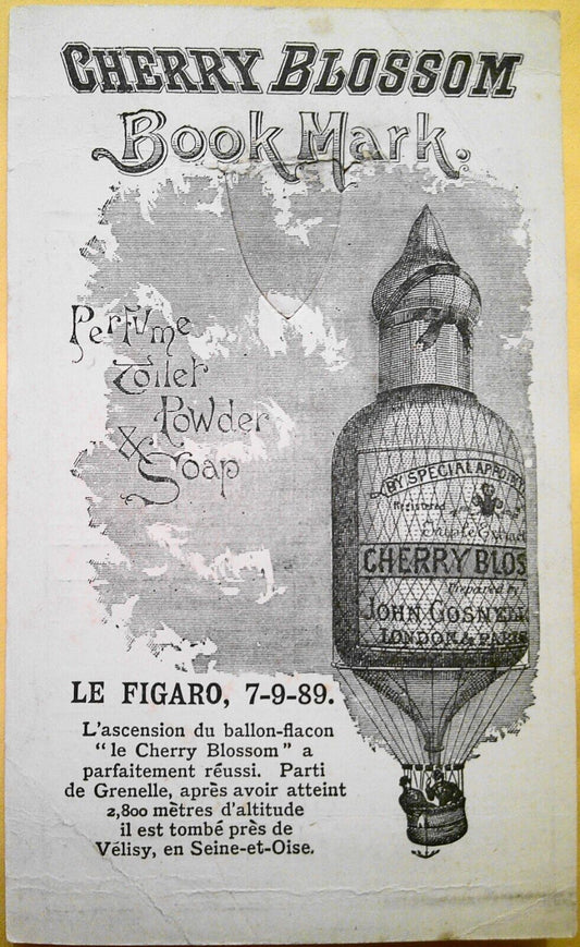 1890 Cherry Blossom Book Mark. Perfume, Toilet Powder & Soap. With calendar.