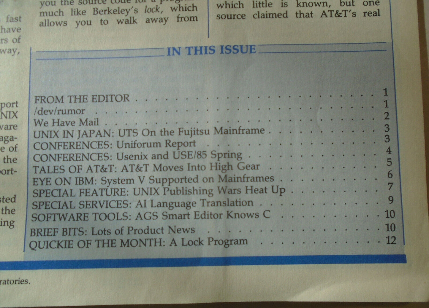 UNIQUE,  Vol. 3, No.  12, 1985 - The UNIX System Information Source