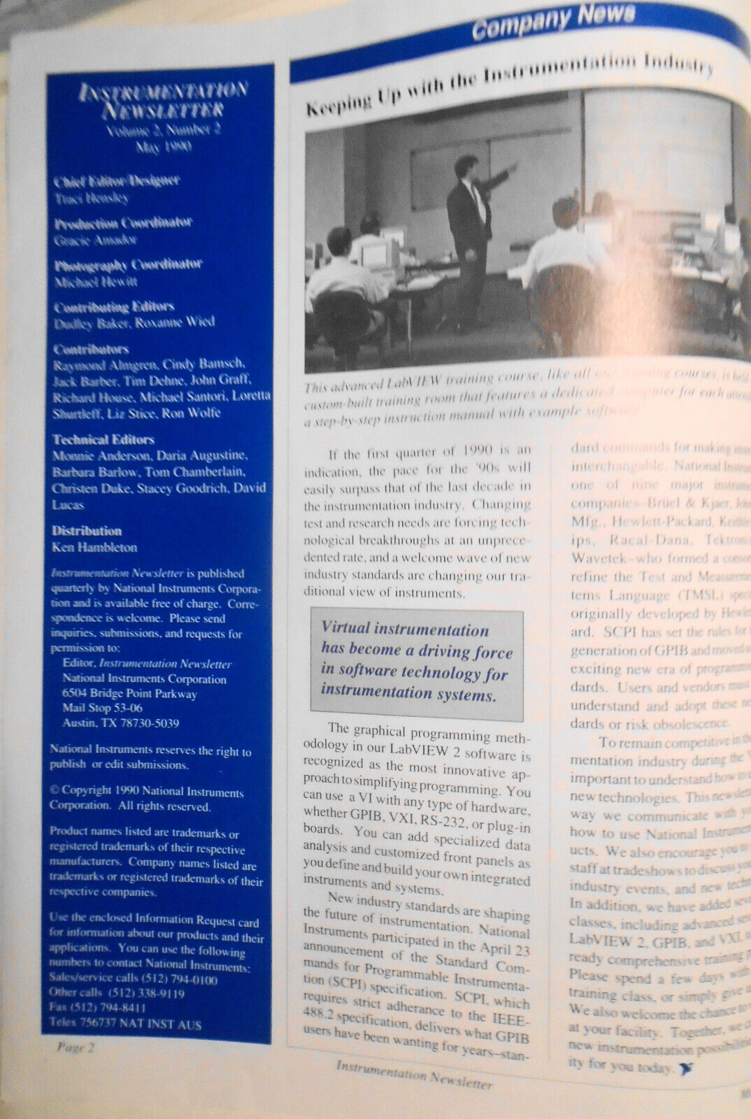 Instrumentation Newsletter, by National Instruments -  May 1990. LabVIEW 2, etc.